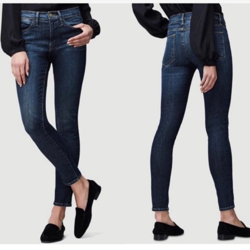 Frame Le Skinny de Jeanne Stretch Denim Jeans Mid Rise Dark Blue Harvard Wash 25